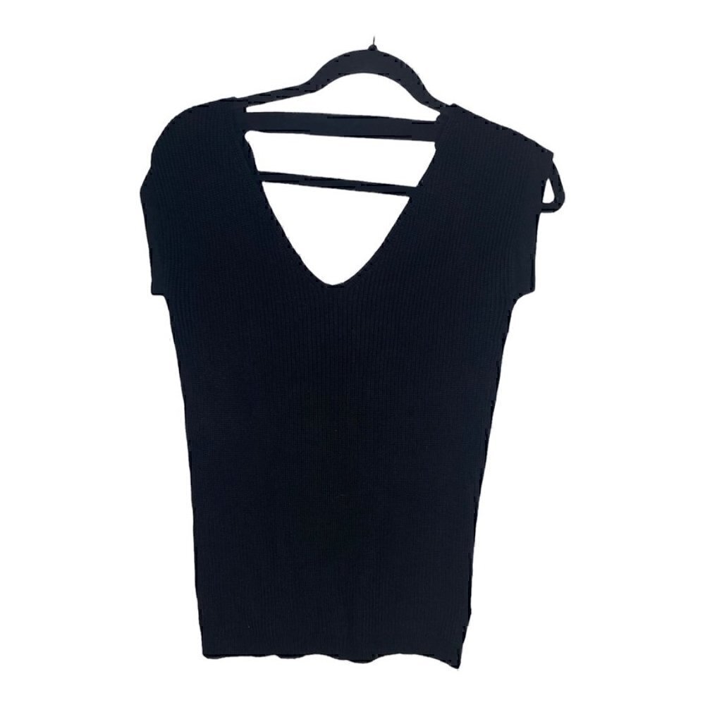 Club Monaco Blouse Size XS Women's Silk Blend Cap Sleeve Ribbed Black Blouse